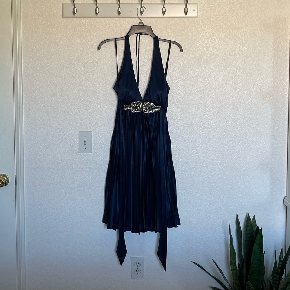 Navy blue satin dress
